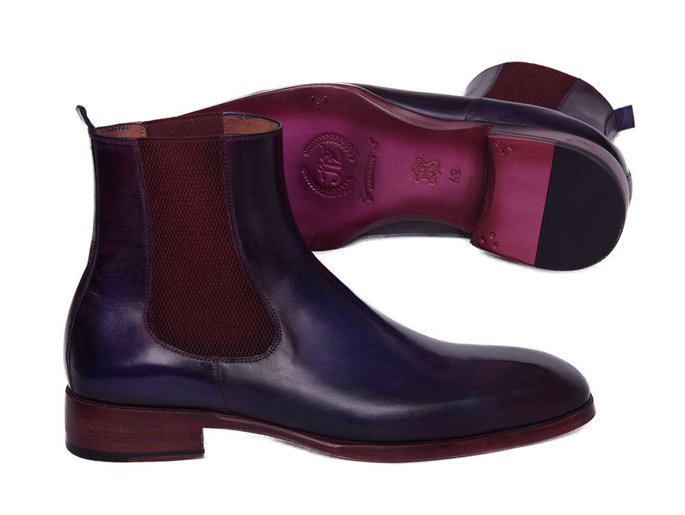 Navy & Purple Hand-Painted Men’s Chelsea Boots – Murat Erbaş Shoes