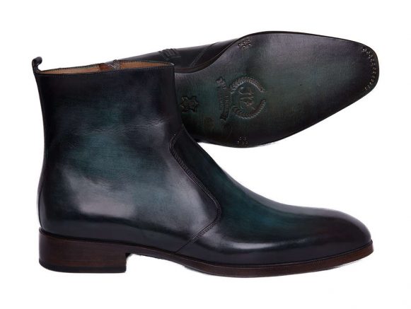 Turquoise Burnished Side Zipper Boots