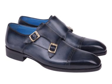 Hakiki Deri Lacivert Çift Tokalı Klasik Ayakkabı