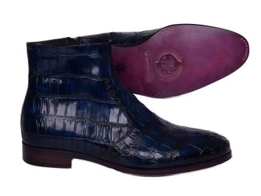 Navy Genuine Crocodile Side Zipper Boots