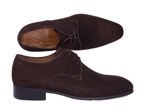 Dark Brown Plain-Toe Suede Derby Shoes
