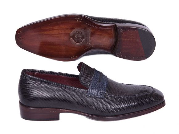Navy Genuine Iguana Leather Hand-Painted Loafer