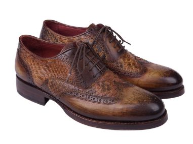 Hakiki Piton & Dana Derisi Kahve & Camel Goodyear Welted Oxford Tarzı Ayakkabı