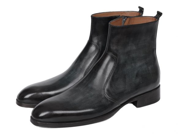 Gray Burnished Side Zipper Boots