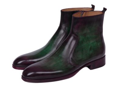 Green Burnished Side Zipper Boots