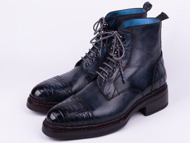 Hakiki Timsah Derisi Norveç Dikişli Lacivert Bot