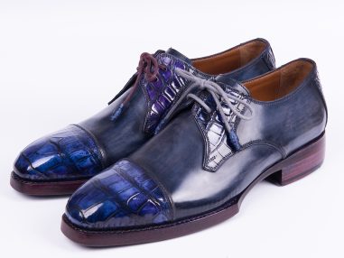 Hakiki Timsah ve Dana Derisi Duble Tabanlı Lacivert Derby Ayakkabı