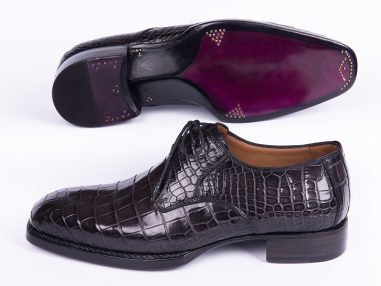 Hakiki Timsah Derisi Duble El Dikimi Tabanlı Siyah Derby Ayakkabı