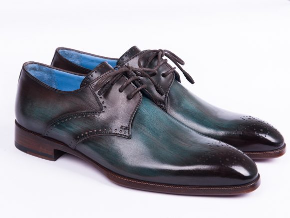 Medallion Toe Handpainted Blue & Brown Derby Shoes