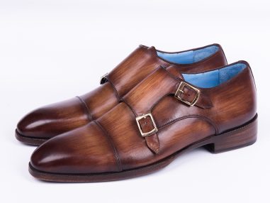 Kahve & Bej El Boyaması Çift Tokalı Ayakkabı