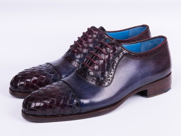 Hakiki Örme Deri El Boyaması Mavi & Bordo Oxford Ayakkabı