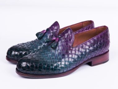 Woven Leather Handpainted Multicolor Tassel Loafers
