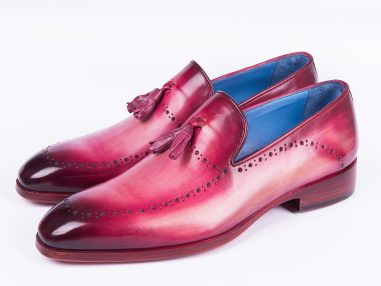 Hakiki Deri Kırmızı & Bej El Boyaması Loafer Ayakkabı