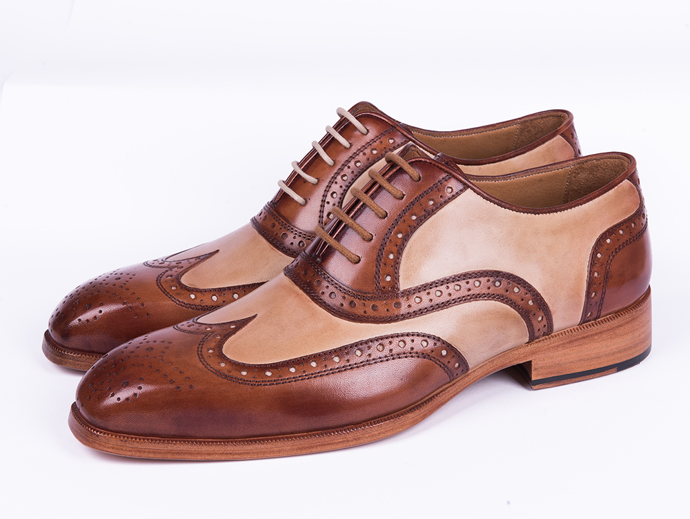 Beige & Brown Wingtip Oxfords