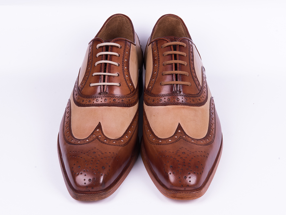 Beige & Brown Wingtip Oxfords – Murat Erbaş Shoes