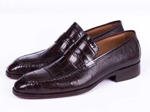 Hakiki Timsah & Devekuşu Derisi Koyu Bordo Loafer Ayakkabı