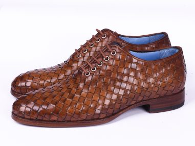 Hakiki Örme Deri El Boyaması Kahverengi Oxford Ayakkabı