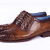 Woven Leather Handpainted Brown Oxfords