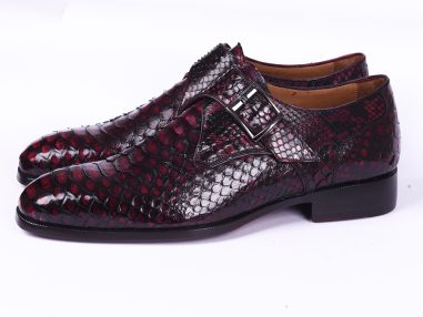 Hakiki Piton Derisi Bordo & Siyah Tek Tokalı Ayakkabı