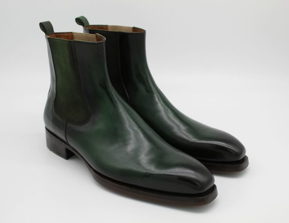 Genuine Calfskin Green & Black Goodyear Welted Chealse Boots