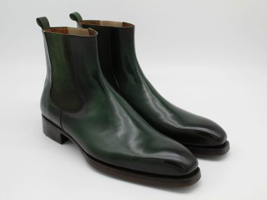 Genuine Calfskin Green & Black Goodyear Welted Chealse Boots