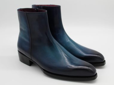 Genuine Calfskin Blue & Black Goodyear Welted Side Zipper Boots