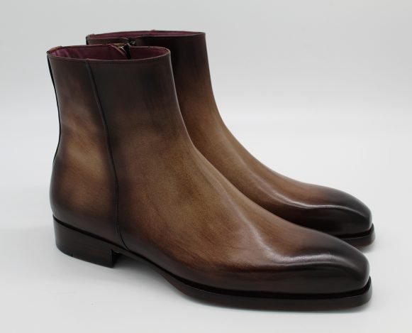 Genuine Calfskin Brown & Black Goodyear Welted Side Zipper Boots