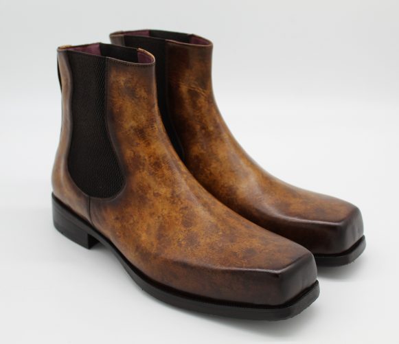 Genuine Calfskin Brown Hand-Painted Chealse Boots