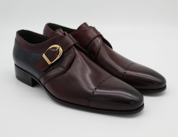 Genuine Calfskin Bordeaux & Navy Blue Monkstrap Shoes