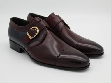 Hakiki Deri Bordo & Lacivert Tek Tokalı Derby Ayakkabı