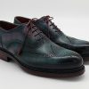 Genuine Leather Blue & Green & Pink Norwegian Goodyear Welted Oxford Shoes