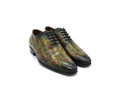 Hakiki Deri Mısır Yazılı Yeşil & Kahve Oxford Ayakkabı
