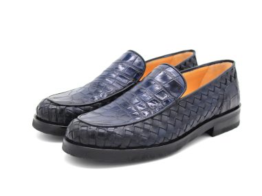 Hakiki Timsah & Dana Derisi Örme Lacivert Mokasen Tarzı Ayakkabı