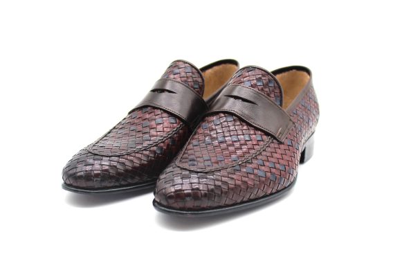 Hakiki Örme Deri El Boyaması Bordo & Laci Loafer Ayakkabı