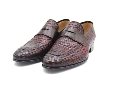 Hakiki Örme Deri El Boyaması Bordo & Laci Loafer Ayakkabı