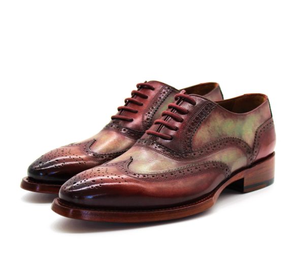 Hakiki Deri Goodyear Welted Bordo Renk Geçişli El Yapımı Oxford Ayakkabı
