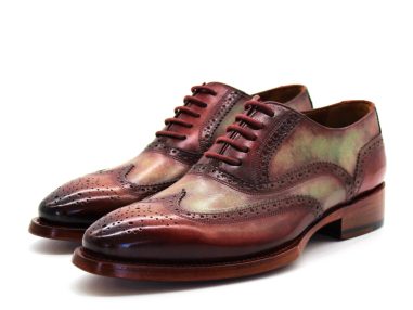 Hakiki Deri Goodyear Welted Bordo Renk Geçişli El Yapımı Oxford Ayakkabı