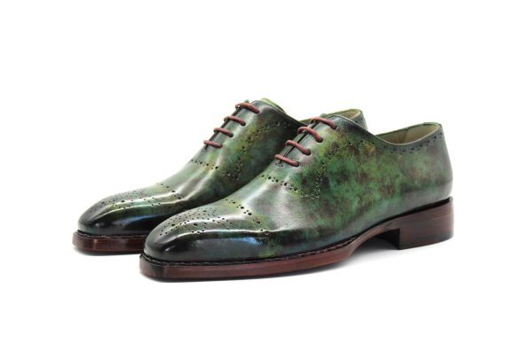 Hakiki Deri Goodyear Welted Yeşil & Kahve Oxford El Yapımı Ayakkabı
