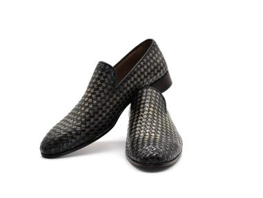 Hakiki Örme Deri El Boyaması Siyah & Açık Gri Loafer Ayakkabı