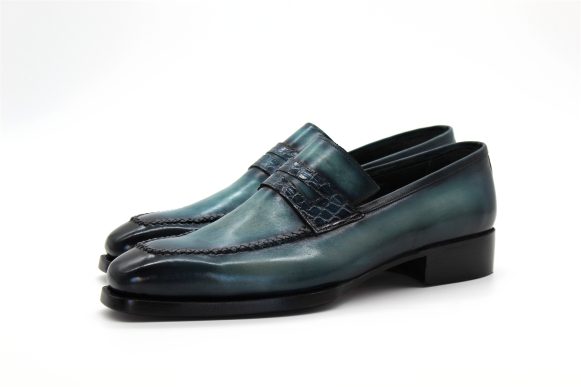 Hakiki Deri Petrol Mavisi Goodyear Welted Loafer Ayakkabı