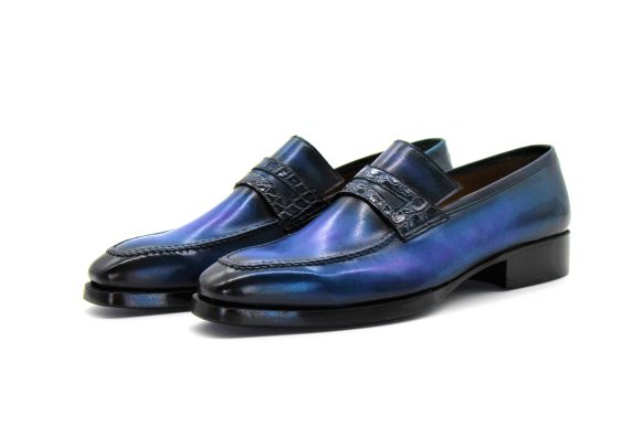 Hakiki Deri Mavi & Mor Goodyear Welted Loafer Ayakkabı