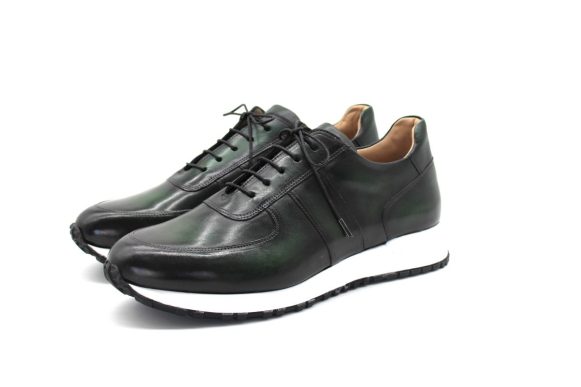 Genuine Calfskin Dark Green Handmade Sports Shoes