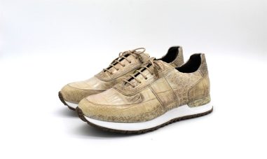 Genuine Beige Himalayan Crocodile Leather Handmade Sports Shoes