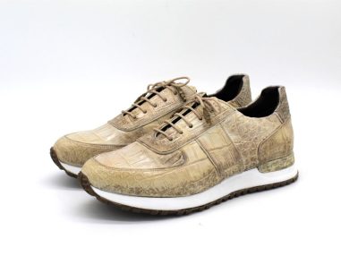 Genuine Beige Himalayan Crocodile Leather Handmade Sports Shoes