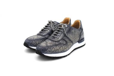 Genuine Crocodile Skin Gray & Blue Handmade Sports Shoes