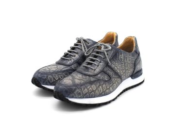 Genuine Crocodile Skin Gray & Blue Handmade Sports Shoes