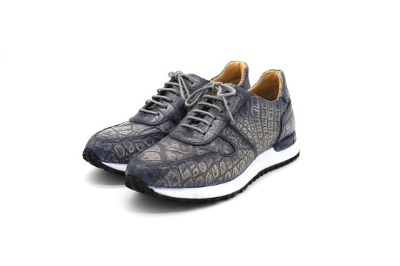 Genuine Crocodile Skin Gray & Blue Handmade Sports Shoes
