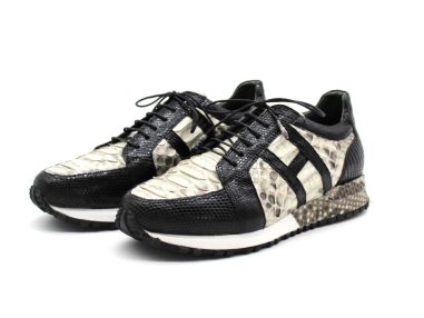 Genuine Iguana & Python Black & Natural Handmade Sports Shoes