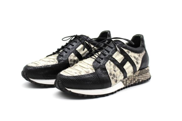 Genuine Iguana & Python Black & Natural Handmade Sports Shoes
