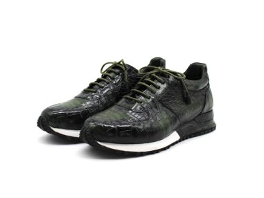 Genuine Crocodile Skin Dark Green Handmade Sports Shoes